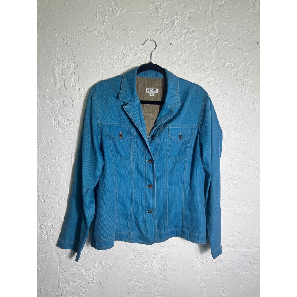 Democracy Blue Tencel Lyocell Jacket Large Western Button Front Made USA